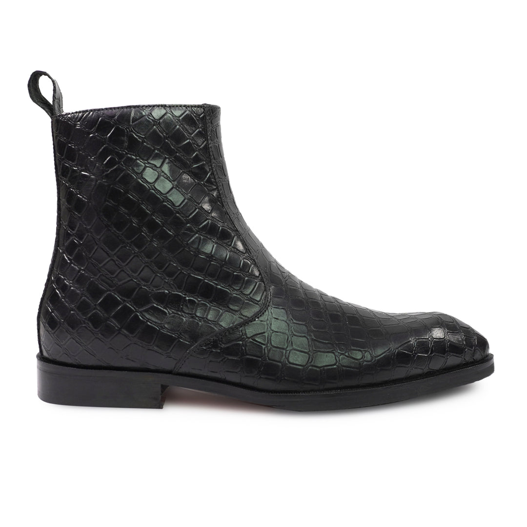 Feetique Men's Handmade Genuine Crust Leather Crock Design Zip Boot, Casual Round Boots For Men - Feetique Footwea