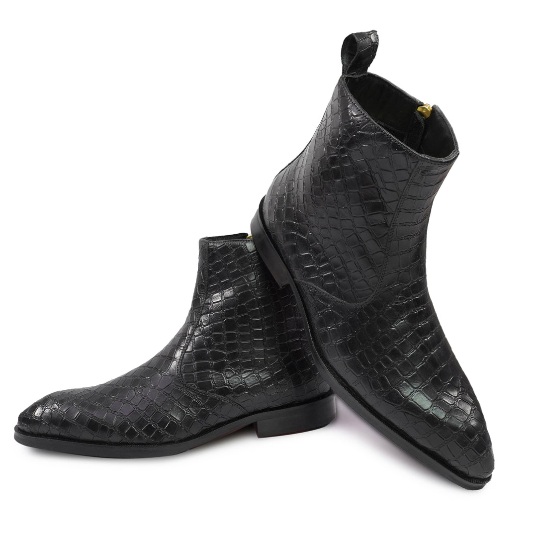 Feetique Men's Handmade Genuine Crust Leather Crock Design Zip Boot, Casual Round Boots For Men - Feetique Footwea