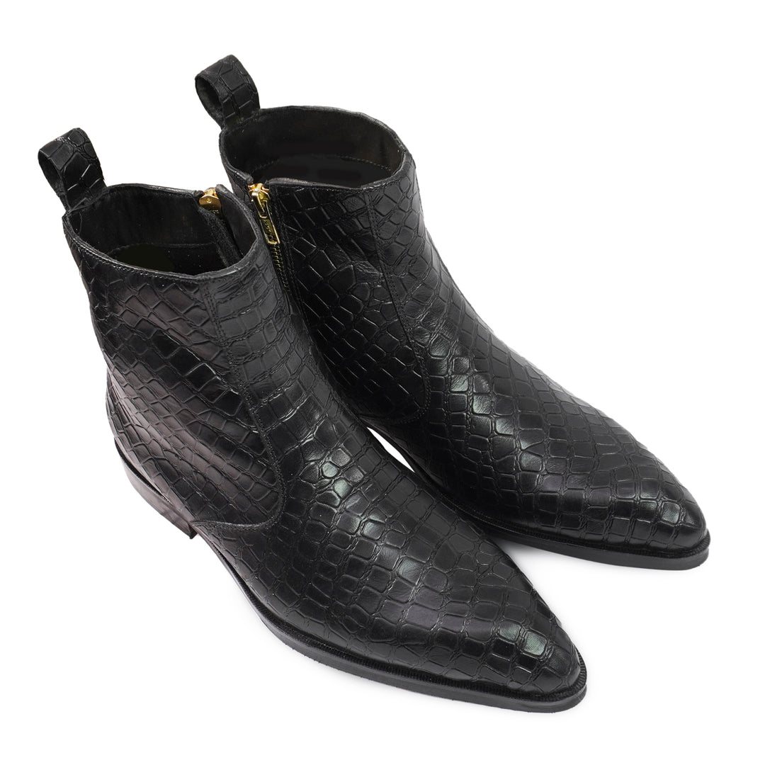 Feetique Men's Handmade Genuine Crust Leather Crock Design Zip Boot, Casual Round Boots For Men - Feetique Footwea