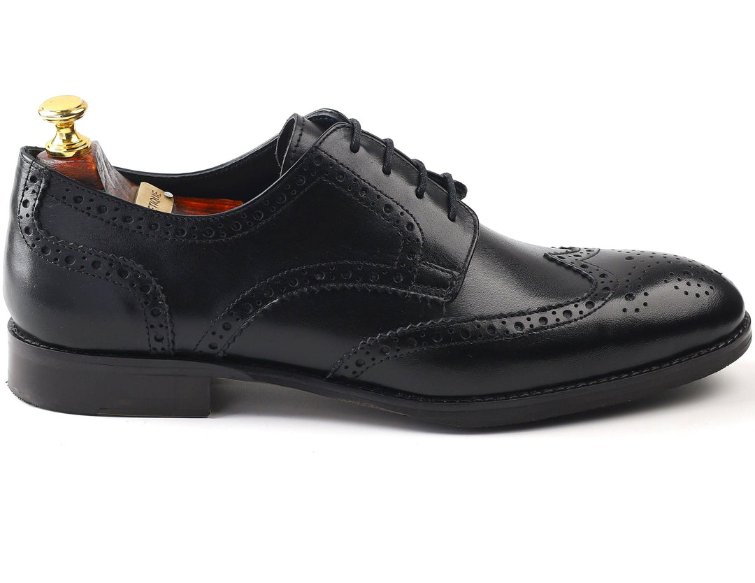 mens black leather toe-wing brogue derby dress shoe, office & casual party wear - Feetique Footwea