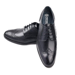 Load image into Gallery viewer, mens black leather toe-wing brogue derby dress shoe, office & casual party wear - Feetique Footwea