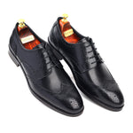 Load image into Gallery viewer, mens black leather toe-wing brogue derby dress shoe, office & casual party wear - Feetique Footwea
