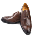 Load image into Gallery viewer, mens brown leather toe-wing brogue derby dress shoe, office & casual party wear - Feetique Footwea
