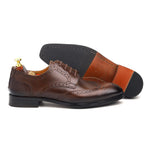 Load image into Gallery viewer, mens brown leather toe-wing brogue derby dress shoe, office & casual party wear - Feetique Footwea
