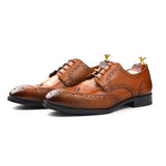 Load image into Gallery viewer, mens brown leather toe-wing brogue derby dress shoe, office & casual party wear - Feetique Footwea