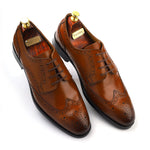 Load image into Gallery viewer, mens brown leather toe-wing brogue derby dress shoe, office & casual party wear - Feetique Footwea