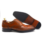Load image into Gallery viewer, mens brown leather toe-wing brogue derby dress shoe, office & casual party wear - Feetique Footwea