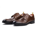 Load image into Gallery viewer, mens brown leather toe-cap brogue derby dress shoe, office & casual party wear - Feetique Footwea