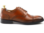 Load image into Gallery viewer, mens tan leather toe-cap brogue derby dress shoe, office & casual party wear - Feetique Footwea