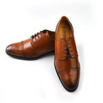 Load image into Gallery viewer, mens tan leather toe-cap brogue derby dress shoe, office & casual party wear - Feetique Footwea