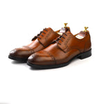 Load image into Gallery viewer, mens tan leather toe-cap brogue derby dress shoe, office & casual party wear - Feetique Footwea