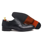 Load image into Gallery viewer, mens black leather toe wing brogue oxford dress shoe, office & formal party wear - Feetique Footwea