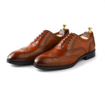 Load image into Gallery viewer, mens tan leather toe wing brogue oxford dress shoe, office & formal party wear - Feetique Footwea
