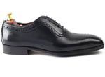 Load image into Gallery viewer, Men crust leather semi brogue oxford shoes black, office & casual party wear - Feetique Footwea