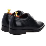 Load image into Gallery viewer, Men crust leather semi brogue oxford shoes black, office & casual party wear - Feetique Footwea