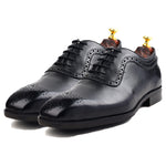 Load image into Gallery viewer, Men crust leather semi brogue oxford shoes black, office & casual party wear - Feetique Footwea