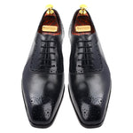 Load image into Gallery viewer, Men crust leather semi brogue oxford shoes black, office & casual party wear - Feetique Footwea