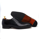 Load image into Gallery viewer, Men crust leather semi brogue oxford shoes black, office & casual party wear - Feetique Footwea