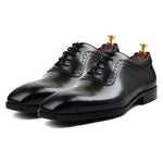 Load image into Gallery viewer, Men crust leather semi brogue oxford shoes green, office & casual party wear - Feetique Footwea