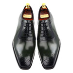 Load image into Gallery viewer, Men crust leather semi brogue oxford shoes green, office & casual party wear - Feetique Footwea