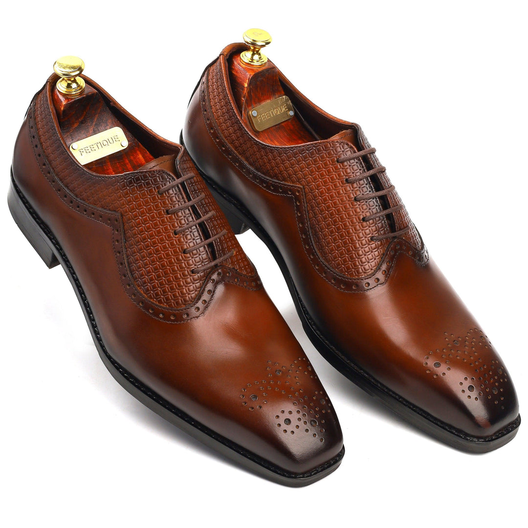 Crust Leather Men's Tan Dress Oxford Shoes ,Business & Casual Wear Leather shoes Feetique Footwea