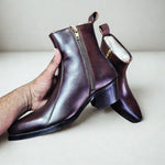 Load image into Gallery viewer, Feetique Handmade Leather Wine Color Boot With Cuban Heel And Handmade Sheet Sole