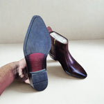 Load image into Gallery viewer, Feetique Handmade Leather Wine Color Boot With Cuban Heel And Handmade Sheet Sole