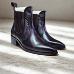 Load image into Gallery viewer, Feetique Handmade Wine Color Leather Boot With Cuban Heel And Handmade Sheet Sole