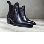 Load image into Gallery viewer, Feetique Handmade Wine Color Leather Boot With Cuban Heel And Handmade Sheet Sole