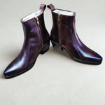 Load image into Gallery viewer, Feetique Handmade Leather Wine Color Boot With Cuban Heel And Handmade Sheet Sole