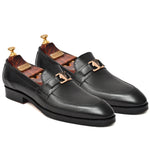 Load image into Gallery viewer, Men&#39;s black crust leather formal loafer shoe, business &amp; casual party wear - Feetique Footwea
