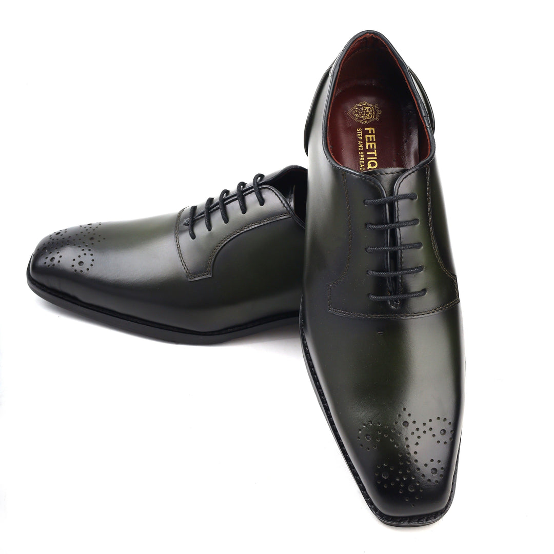Men green crust leather formal dress shoes, business and casual party wear men green Leather shoe Feetique Footwea 