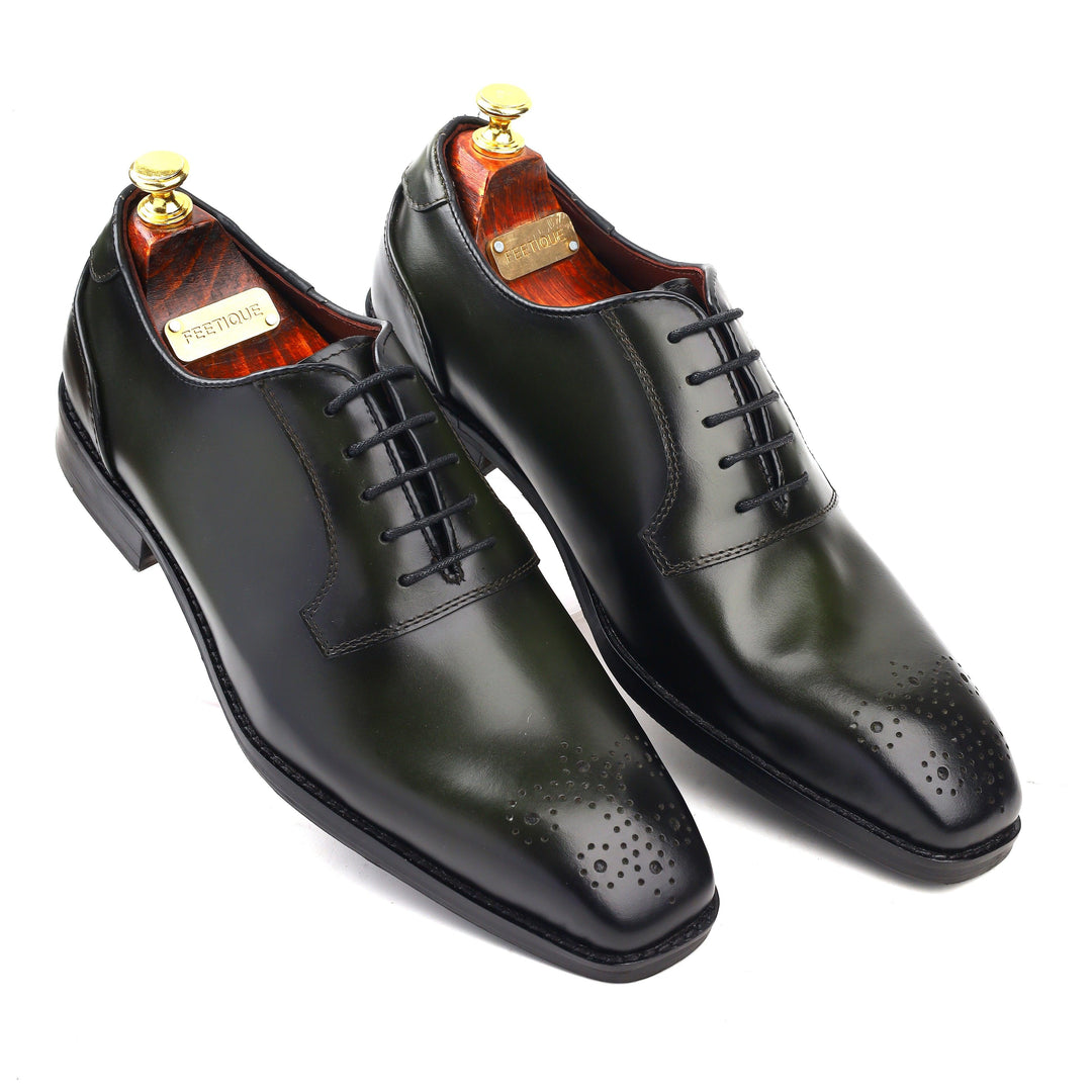 Men green crust leather formal dress shoes, business and casual party wear men green Leather shoe Feetique Footwea 