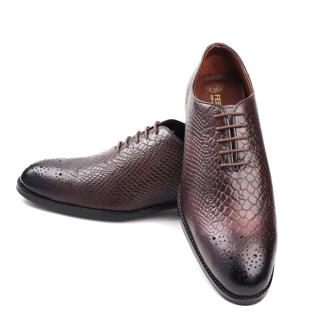 Men’s Wine Whole cut, Crust Leather Formal shoes, Business & Casual Wear - Feetique Footwea