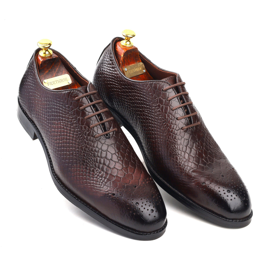 Men’s Wine Whole cut, Crust Leather Formal shoes, Business & Casual Wear - Feetique Footwea