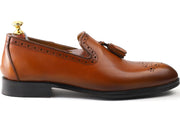 Men’s Tan Genuine Leather Formal Tassel Loafers Dress Shoes - Feetique Footwea