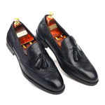 Load image into Gallery viewer, Men’s black Genuine Leather Formal Tassel Loafers Dress Shoes - Feetique Footwea
