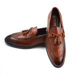 Load image into Gallery viewer, Men’s tan Genuine Leather Formal Tassel Loafers Dress Shoes - Feetique Footwea
