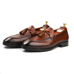 Load image into Gallery viewer, Men’s tan Genuine Leather Formal Tassel Loafers Dress Shoes - Feetique Footwea
