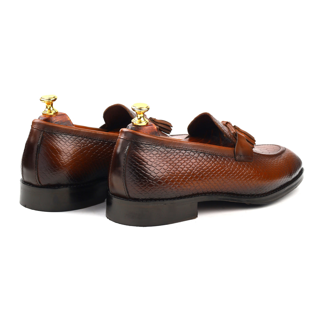 Men’s tan Genuine Leather Formal Tassel Loafers Dress Shoes - Feetique Footwea