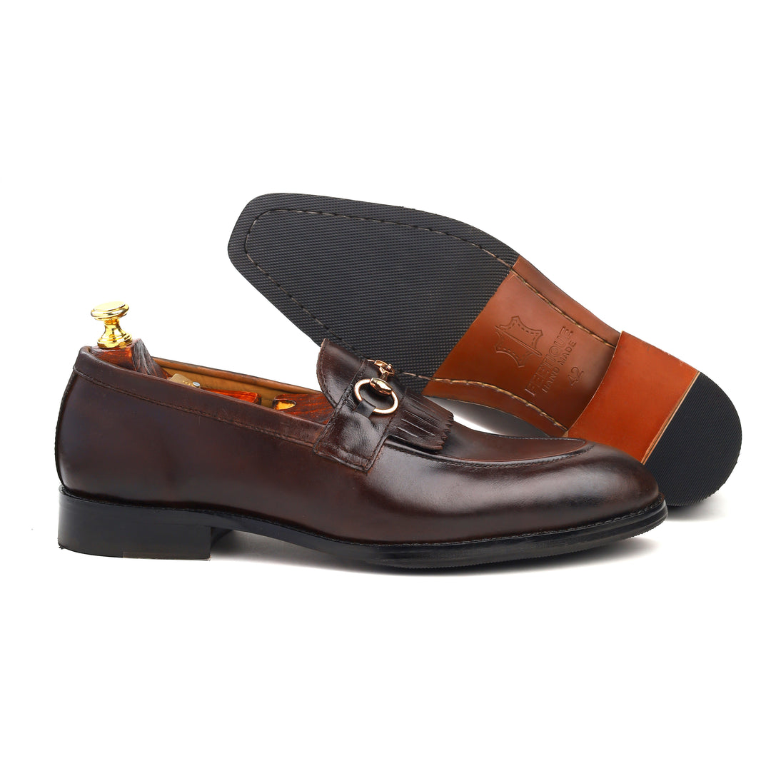 Men’s Brown genuine leather formal loafer shoes, Business & Casual Wear - Feetique Footwea