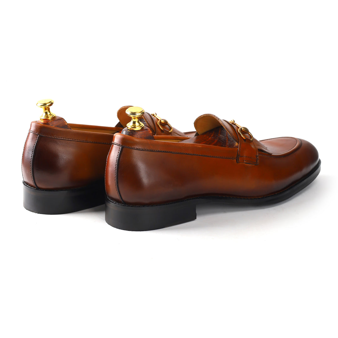 Men’s Tan genuine leather formal loafer shoes, Business & Casual Wear - Feetique Footwea