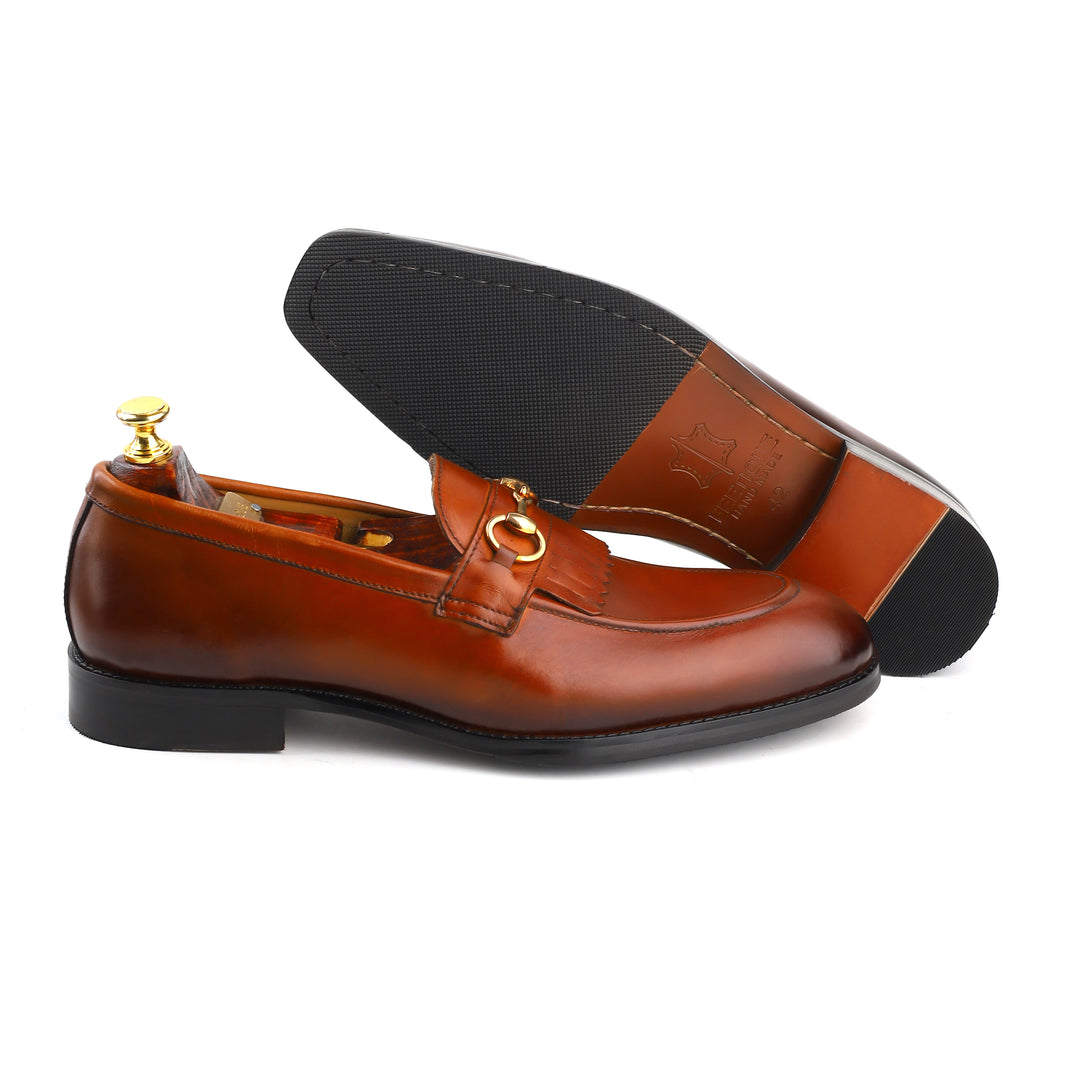 Men’s Tan genuine leather formal loafer shoes, Business & Casual Wear - Feetique Footwea