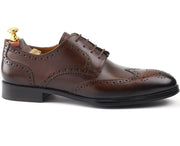 mens brown leather toe-wing brogue derby dress shoe, office & casual party wear - Feetique Footwea