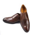 Load image into Gallery viewer, mens brown leather toe wing brogue oxford dress shoe, office &amp; formal party wear - Feetique Footwea
