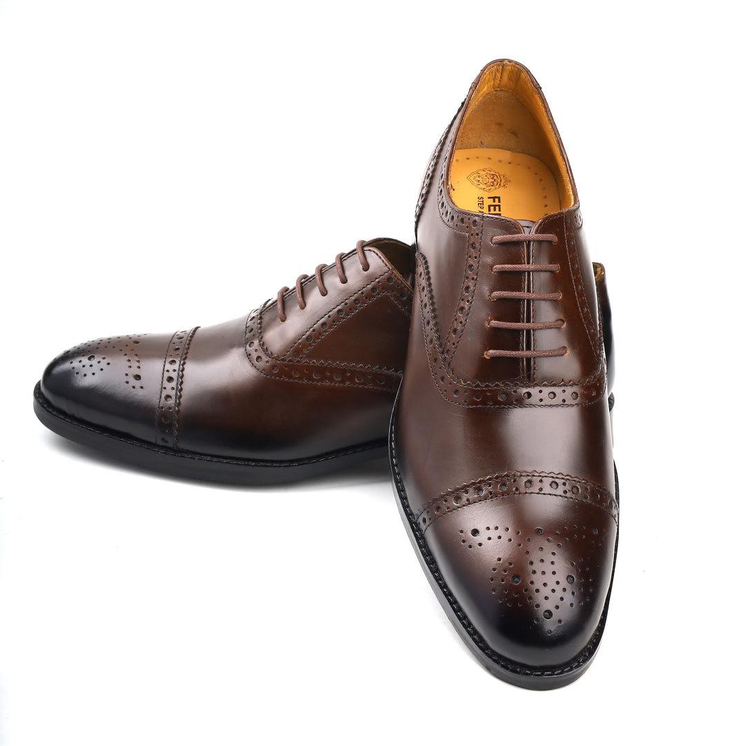 mens brown leather brogue oxford dress shoe, office & formal party wear - Feetique Footwea