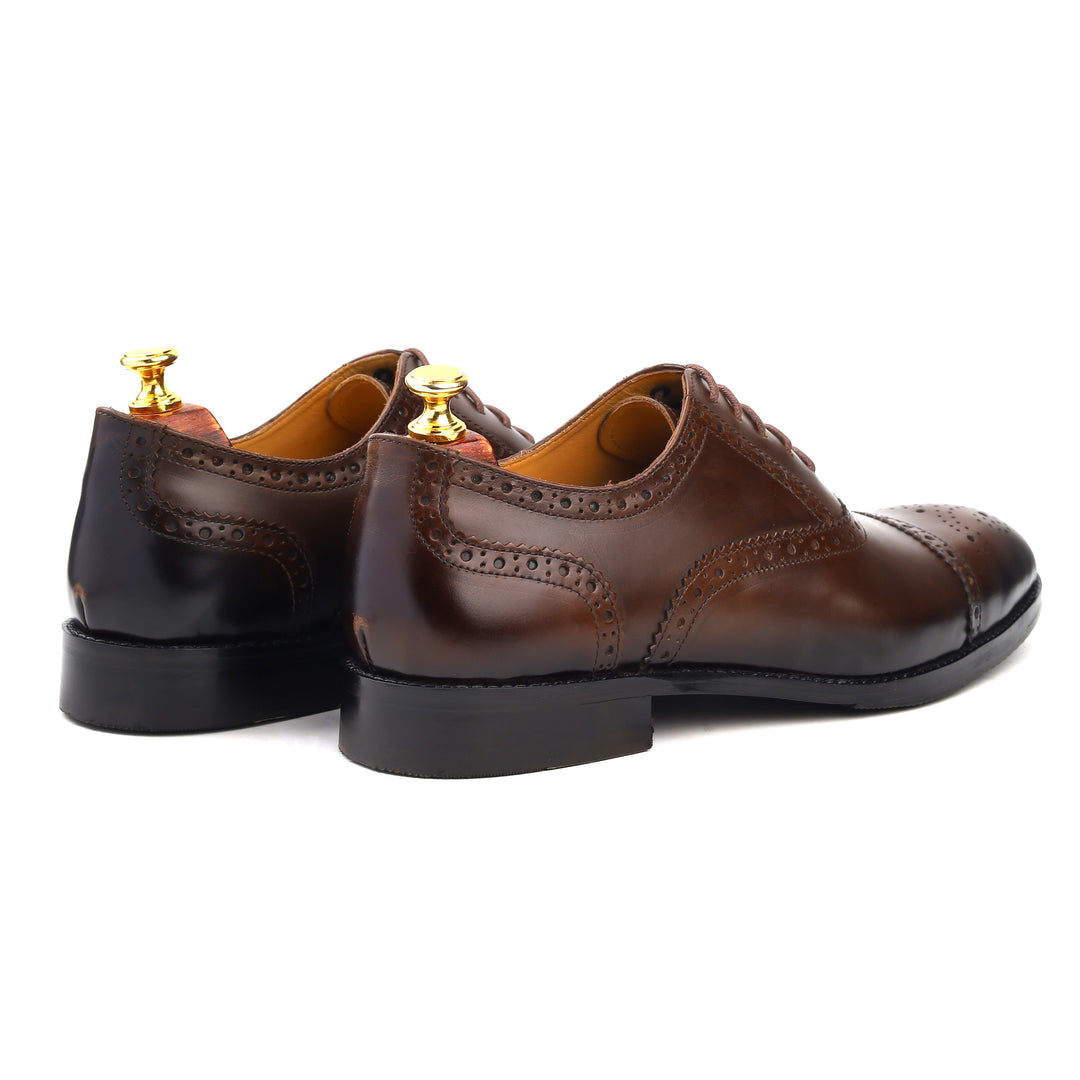 mens brown leather brogue oxford dress shoe, office & formal party wear - Feetique Footwea