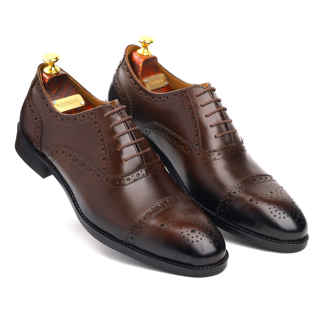 mens brown leather brogue oxford dress shoe, office & formal party wear - Feetique Footwea
