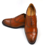 Load image into Gallery viewer, mens tan leather brogue oxford dress shoe, office &amp; formal party wear - Feetique Footwea

