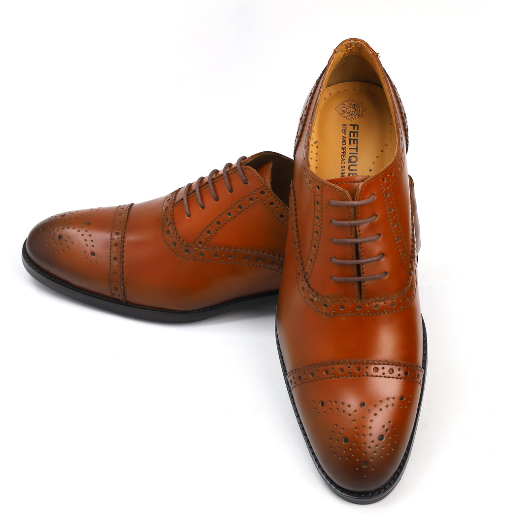 mens tan leather brogue oxford dress shoe, office & formal party wear - Feetique Footwea